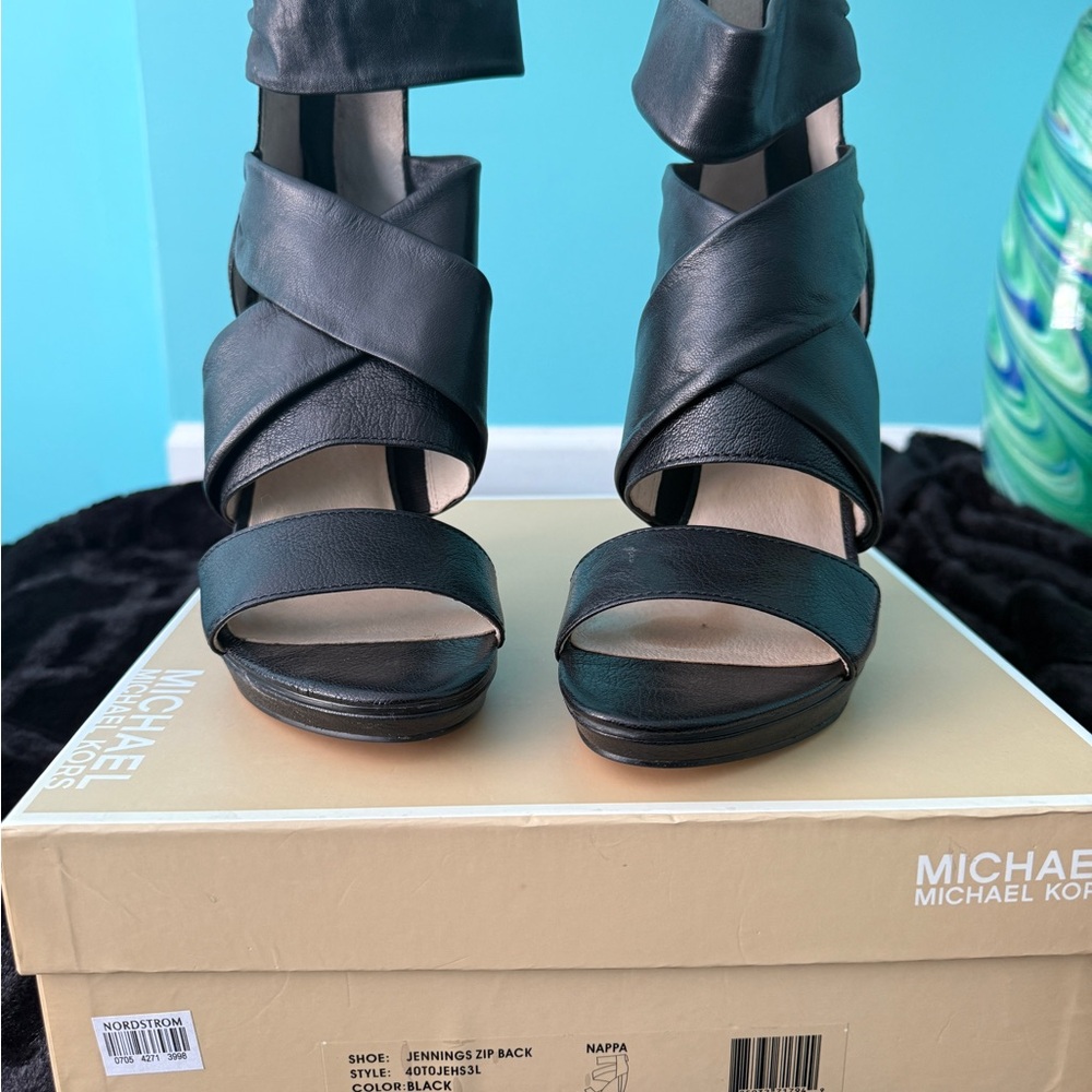 Michael Kors Black Leather Heeled Sandals